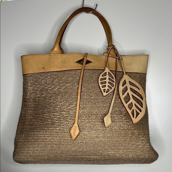 MZ Wallace Large Raffia and Belting Leather Woven Tote Handbag - Rare Style - Picture 1 of 12